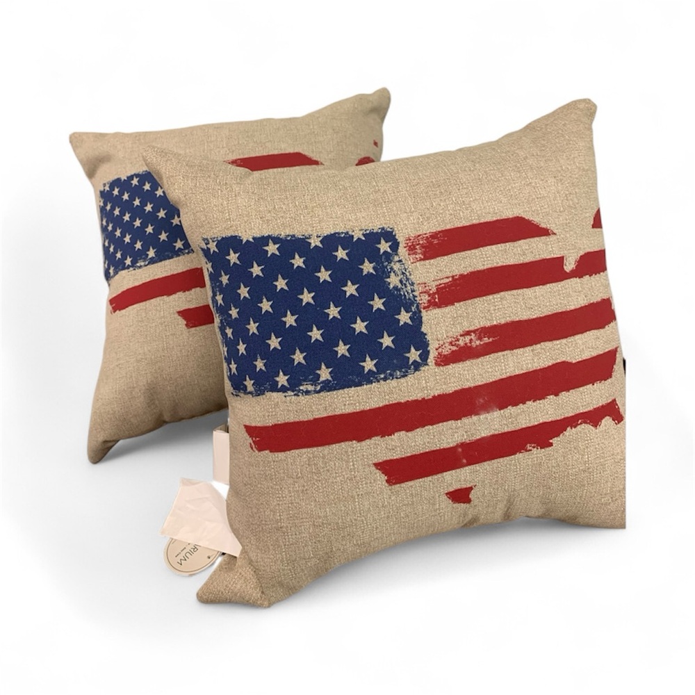 NWT Solarium Patriotic American Flag Throw Pillows Set of 212x12 Americana Decor